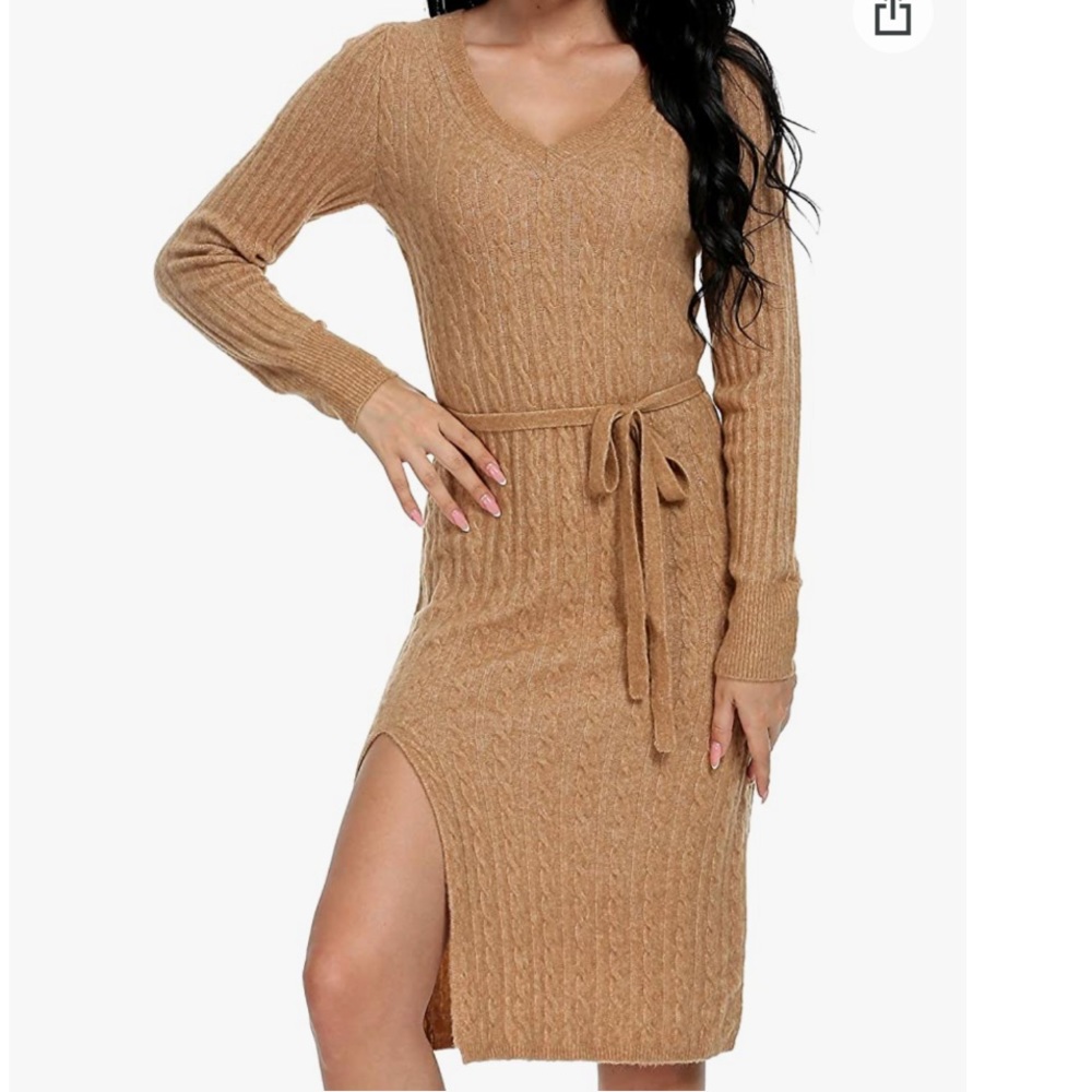 Oshlen Long Sleeve V Neck Sweater Dress